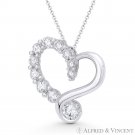 Heart Love Charm Round Cut CZ Crystal 17x19mm Journey Pendant in 14k White Gold