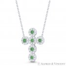 Modern Christian Cross Green Clr CZ Crystal 925 Sterling Silver Pendant Necklace Modern Christian Cross Green Clr CZ Crystal 925 Sterling Silver Pendant Necklace