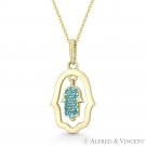 Double Hamsa Hand Evil Eye Blue CZ Crystal Faux Topaz Pendant in 14k Yellow Gold Double Hamsa Hand Evil Eye Blue CZ Crystal Faux Topaz Pendant in 14k Yellow Gold