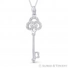 Trefoil 3-Leaf Clover Irish Luck Charm CZ Skeleton Key Pendant in 14k White Gold Trefoil 3-Leaf Clover Irish Luck Charm CZ Skeleton Key Pendant in 14k White Gold