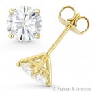 Round Cut Forever Brilliant Moissanite 14k Yellow Gold 4P Pushback Stud Earrings
