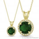 Faux Emerald Green & Clear Round Cut CZ Crystal 14k Yellow Gold 14mmx9mm Pendant