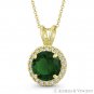 Faux Emerald Green & Clear Round Cut CZ Crystal 14k Yellow Gold 14mmx9mm Pendant