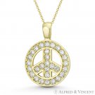 Peace Sign Hippie Charm Cubic Zirconia Crystal 20mmx14mm 14k Yellow Gold Pendant Peace Sign Hippie Charm Cubic Zirconia Crystal 20mmx14mm 14k Yellow Gold Pendant