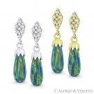 Peacock Lab-Created Opal Cubic Zirconia CZ Dangling Tear-Drop Earrings 14k Gold Peacock Lab-Created Opal Cubic Zirconia CZ Dangling Tear-Drop Earrings 14k Gold