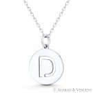 Initial Letter "D" Cutout 20x15mm Round Disc 925 Sterling Silver Charm / Pendant