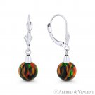 Fiery Black Lab Opal Round Ball 14k White Gold Leverback-Post Dangling Earrings