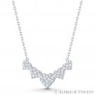 5-Heart Charm CZ Crystal Pave Solid 925 Sterling Silver Pendant & Chain Necklace