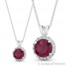 Faux Ruby Red & Clear Round Cut CZ Crystal Solid 14k White Gold 12mmx8mm Pendant Faux Ruby Red & Clear Round Cut CZ Crystal Solid 14k White Gold 12mmx8mm Pendant