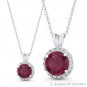 Faux Ruby Red & Clear Round Cut CZ Crystal Solid 14k White Gold 12mmx8mm Pendant