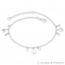 5-Petal Flower & 2.5mm Rolo Link Chain Italy Charm Anklet in 925 Sterling Silver