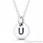Initial Letter "U" 11mmx8mm Tiny Round Disc .925 Sterling Silver Charm / Pendant