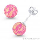 Fiery Royal-Pink Synthetic Opal Ball Pushback Stud Earrings in 14k White Gold Fiery Royal-Pink Synthetic Opal Ball Pushback Stud Earrings in 14k White Gold