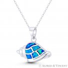 Conch Seashell Horn Shell Trumpet Lab-Created Opal .925 Sterling Silver Pendant