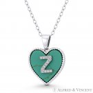 Initial Letter Z CZ & Turquoise Heart Charm 925 Sterling Silver Necklace Pendant