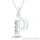 Initial Letter "P" 27x14mm (1.1x0.6in) Charm CZ Pendant in .925 Sterling Silver