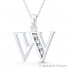 Initial Letter "W" 25x25mm (1x1in) Charm CZ Pendant in .925 Sterling Silver Initial Letter "W" 25x25mm (1x1in) Charm CZ Pendant in .925 Sterling Silver