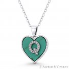 Initial Letter Q CZ & Turquoise Heart Charm 925 Sterling Silver Necklace Pendant Initial Letter Q CZ & Turquoise Heart Charm 925 Sterling Silver Necklace Pendant