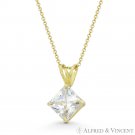 Solitaire 6mm Princess Cut CZ Crystal Rabbit-Ear 13mm Pendant in 14k Yellow Gold Solitaire 6mm Princess Cut CZ Crystal Rabbit-Ear 13mm Pendant in 14k Yellow Gold