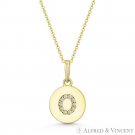 Initial Letter "O" CZ Crystal 14k Yellow Gold 15x9mm Round Disc Necklace Pendant