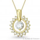 6mm Round Brilliant Cut CZ Crystal & Circle Halo 14k Yellow Gold 20x16mm Pendant 6mm Round Brilliant Cut CZ Crystal & Circle Halo 14k Yellow Gold 20x16mm Pendant