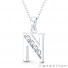 Initial Letter "N" 24x12mm (0.9x0.5in) Charm CZ Pendant in .925 Sterling Silver Initial Letter "N" 24x12mm (0.9x0.5in) Charm CZ Pendant in .925 Sterling Silver