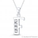 Initial Letter "F" 26x11mm (1x0.4in) Charm CZ Pendant in .925 Sterling Silver Initial Letter "F" 26x11mm (1x0.4in) Charm CZ Pendant in .925 Sterling Silver