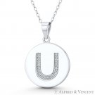 Initial Letter "U" CZ Crystal 925 Sterling Silver Rhodium 27x18mm Circle Pendant Initial Letter "U" CZ Crystal 925 Sterling Silver Rhodium 27x18mm Circle Pendant