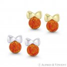4mm Orange & Red Fire Opal Ribbon Bow 14k White Yellow Gold 6x6mm Stud Earrings