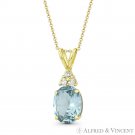 Faux Aquamarine Blue Oval & Round CZ Crystal 18mmx7mm Pendant in 14k Yellow Gold
