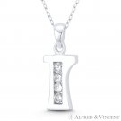 Initial Letter "I" 26x11mm (1x0.4in) Charm CZ Pendant in .925 Sterling Silver