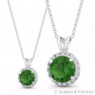 Faux Emerald Green & Clear Round Cut CZ Crystal 12x8mm Pendant in 14k White Gold