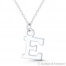 Initial Letter "E" 22x12mm (0.9in x 0.5in) Charm Pendant in .925 Sterling Silver