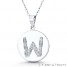 Initial Letter "W" CZ Crystal 925 Sterling Silver Rhodium 27x18mm Circle Pendant Initial Letter "W" CZ Crystal 925 Sterling Silver Rhodium 27x18mm Circle Pendant