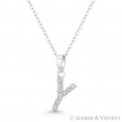 Initial Letter Y Cubic Zirconia CZ Crystal Pendant .925 Sterling Silver Necklace