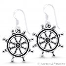 Helm Ship's Wheel Nautical Charm Dangling Hook Earrings in .925 Sterling Silver Helm Ship's Wheel Nautical Charm Dangling Hook Earrings in .925 Sterling Silver