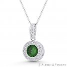 Round Cut Simulated Emerald & Cubic Zirconia Crystal Halo 14k White Gold Pendant