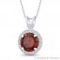Round Cut Simulated Garnet & Cubic Zirconia Crystal Halo 14k White Gold Pendant