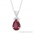 Faux Ruby Red Pear-Shaped & Round CZ Crystal Solid 14k White Gold 18x7mm Pendant Faux Ruby Red Pear-Shaped & Round CZ Crystal Solid 14k White Gold 18x7mm Pendant