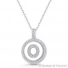 Initial Letter "O" CZ Crystal 925 Sterling Silver Rhodium 20x15mm Circle Pendant