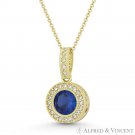 Faux Sapphire Blue & Clear Round Cut CZ Crystal 14k Yellow Gold 16mmx9mm Pendant Faux Sapphire Blue & Clear Round Cut CZ Crystal 14k Yellow Gold 16mmx9mm Pendant