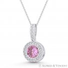 Round Cut Simulated Tourmaline Cubic Zirconia CZ Halo Pendant in 14k White Gold
