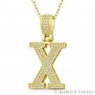 Initial Letter "X" Block Script CZ Crystal .925 Sterling Silver & 14k GP Pendant