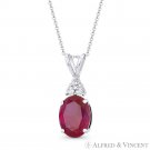 Oval Simulated Ruby Clear Round Cubic Zirconia CZ 14k White Gold Fashion Pendant Oval Simulated Ruby Clear Round Cubic Zirconia CZ 14k White Gold Fashion Pendant
