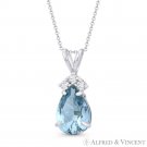 Faux Aquamarine Blue Pear-Shaped Round CZ Crystal 14k White Gold 18x7mm Pendant Faux Aquamarine Blue Pear-Shaped Round CZ Crystal 14k White Gold 18x7mm Pendant