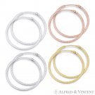 29mmx1.5mm (1.1"x0.06") .925 Sterling Silver Diamond-Cut Pave Tube Hoop Earrings