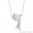 Mother & Baby Dolphin CZ Crystal .925 Sterling Silver Motherhood Charm Necklace Mother & Baby Dolphin CZ Crystal .925 Sterling Silver Motherhood Charm Necklace