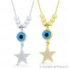 Evil Eye Bead & CZ Crystal Pave Star Charm Pendant .925 Sterling Silver Necklace