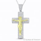 Jesus Christ on Cross CZ 925 Sterling Silver w/ 14k YG & RD Crystal Pave Pendant Jesus Christ on Cross CZ 925 Sterling Silver w/ 14k YG & RD Crystal Pave Pendant