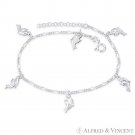 Mom & Baby Dolphin 2.3mm Figaro Chain Charm Anklet in Italy .925 Sterling Silver Mom & Baby Dolphin 2.3mm Figaro Chain Charm Anklet in Italy .925 Sterling Silver